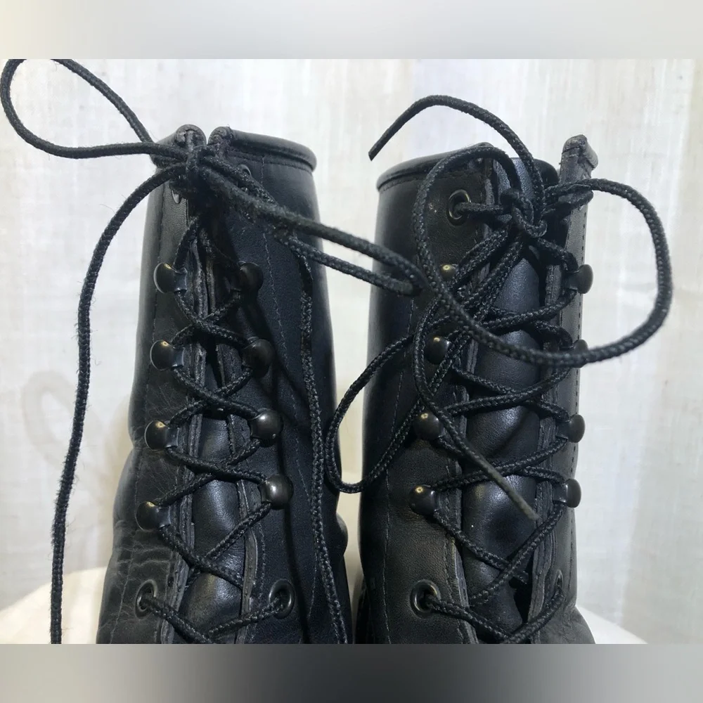 Vtg Durango Black Leather Lace-Up Fringe Kiltie Packer Boots